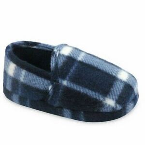 Plaid Fleece Houseshoes Slippers Toddler Boys Blue Fleece Slip Resistant NWT